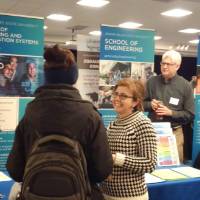 Dr. Born, Dr. Posada, and Dr. Nandigam speak with students